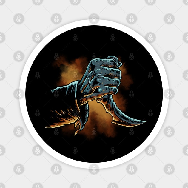 zombie hand with a knife Magnet by Nihilist_Design